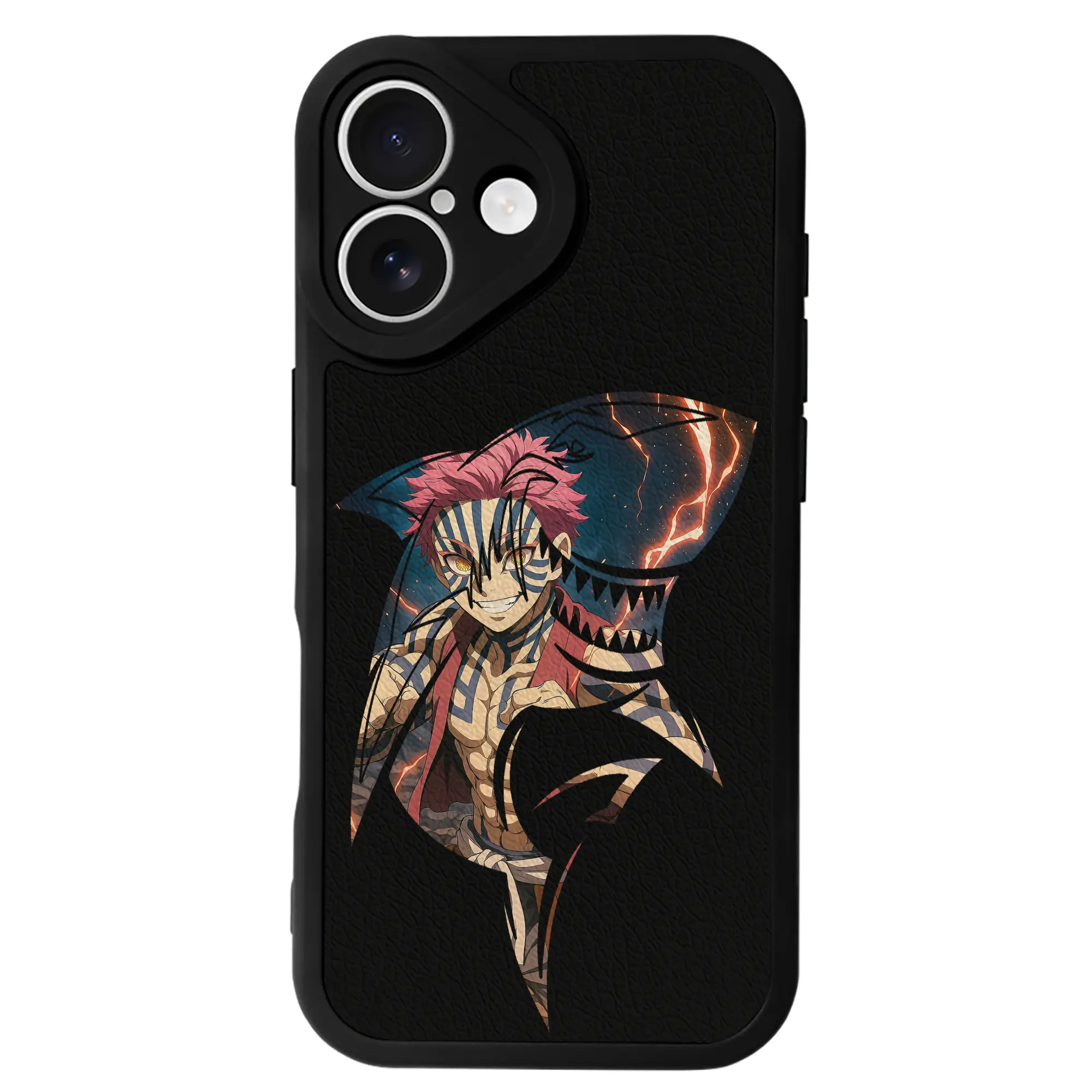 鬼滅の刃 グッズ,猗窩座 - IPhone 16シリーズ対応 ・ シリコンスマホケース ・ レザー調 ・ 高精度フィット ・ 耐衝撃 ・ ワイヤレス充電対応 ・ 精密カット